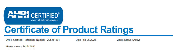 Fairland inverter pool heat pump obtained the AHRI Certificate!